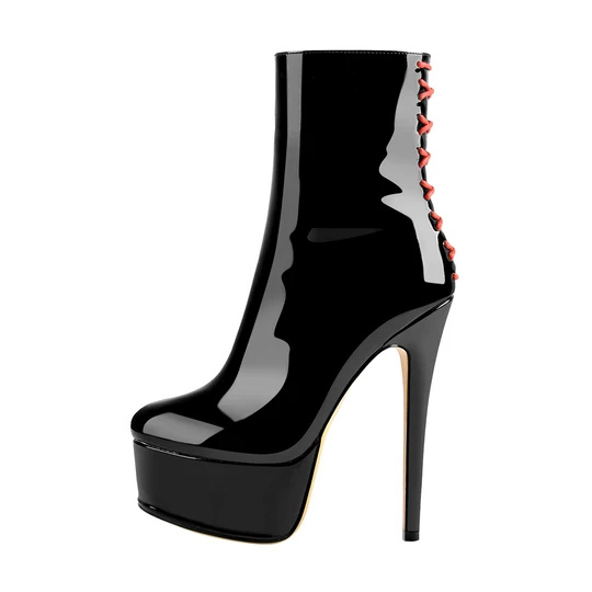 Custom Platform Stiletto High Heel Patent Leather Ankle Boots