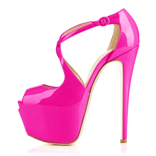 Sandali tacchi alti rosa con piattaforma Criss Cross Peep Toe