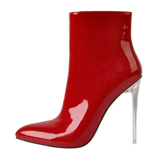 Pulang Patent Leather Clear Heel Ankle Boots