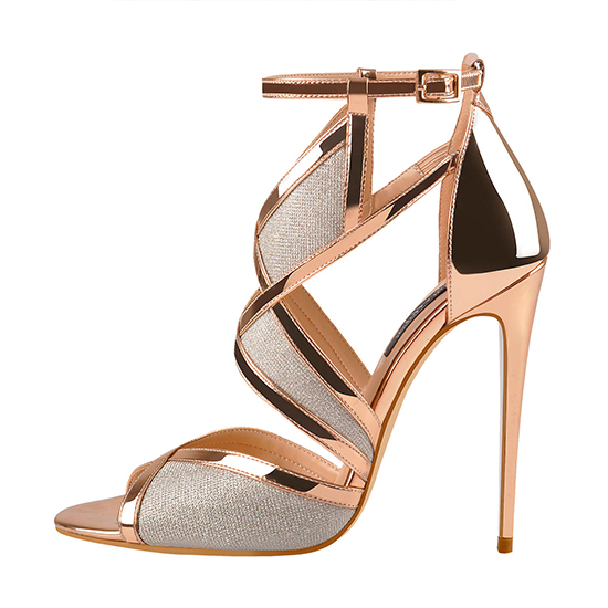 Champagne Gold Metallic Luster Glitter Cut Out high heel Sandals