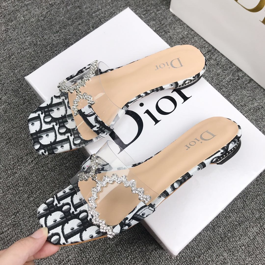 China Dior round toe slippers, black and white optional, factory and ...