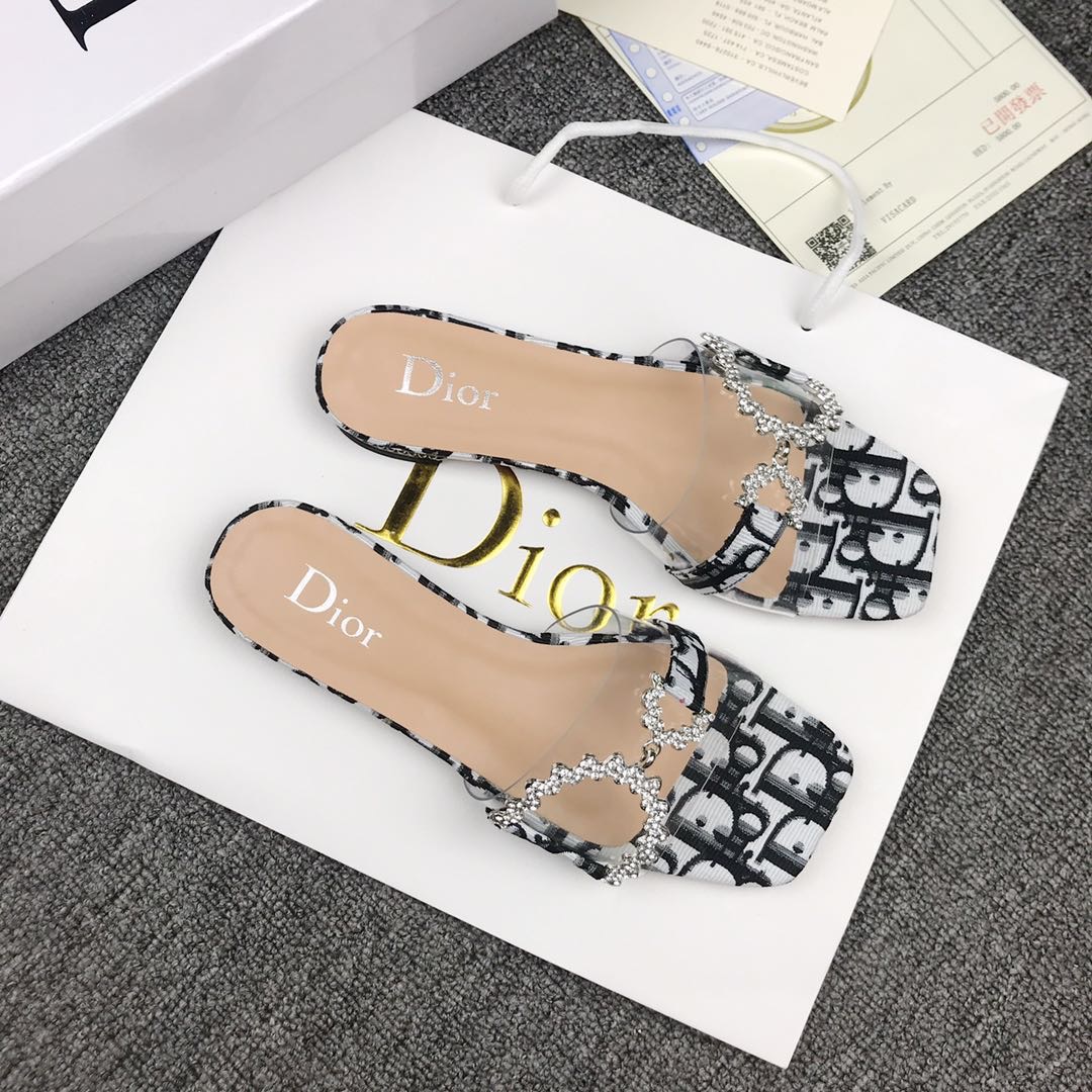 China Dior round toe slippers, black and white optional, factory and ...