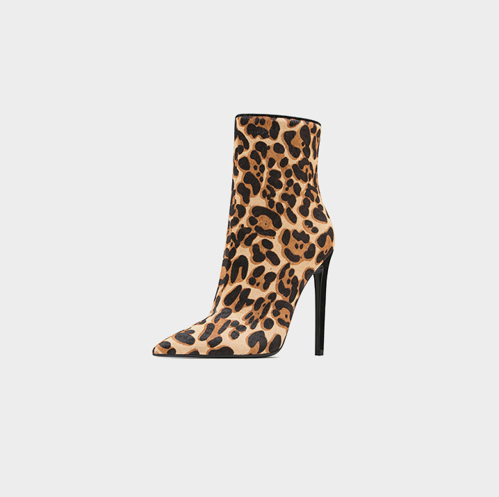 Calzature di donna sexy di stampa di leopardo di moda cù punte puntate è stivali stiletto di peluche