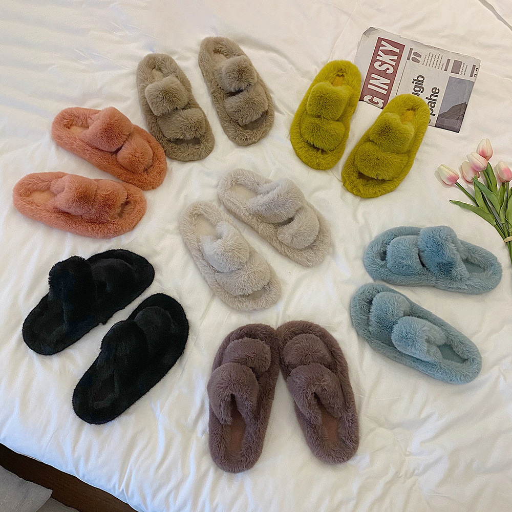 Wholesale Price Luxury Slippers - Hot selling indoor outdoor double strap thick sole fluffy comfy faux fur slides – Xinzi Rain