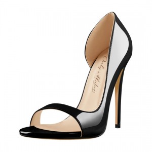 I-Black Open Toe Side Sika i-Stiletto High Heel Sandals