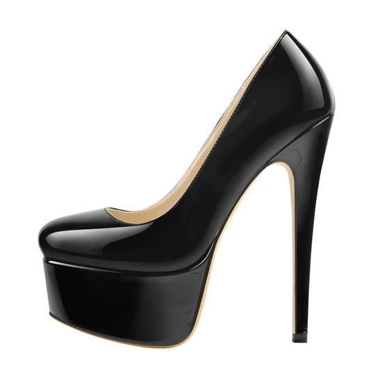 Patent Leather round Toe Platform Black Stiletto High Heels Pumps