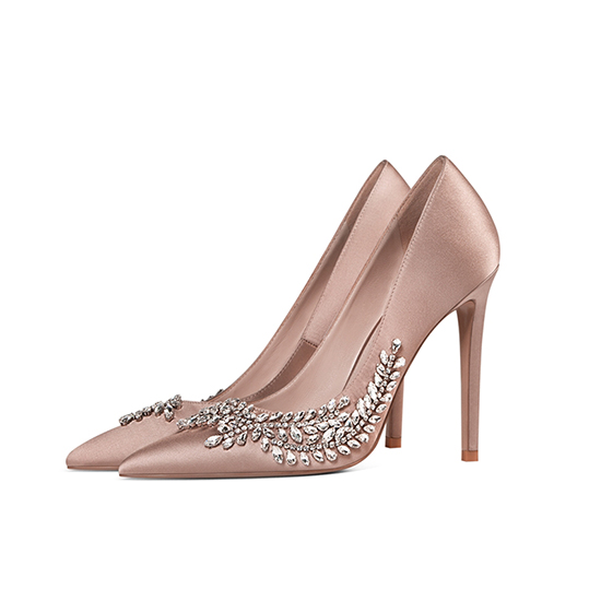 Sexy women rhinestone comfortable silk fabric luxury high heel pump women shoes for party