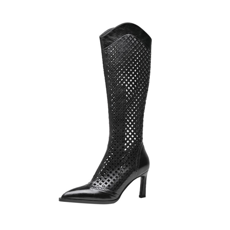 Hochwertiger, kniehoher High-Heel-Sommerstiefel mit hohlem Design für Mädchen und Frauen