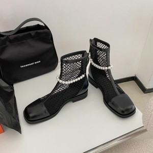 Special Design for Plus Size Sandals -
 Leather personality pearl low-top net boots – Xinzi Rain