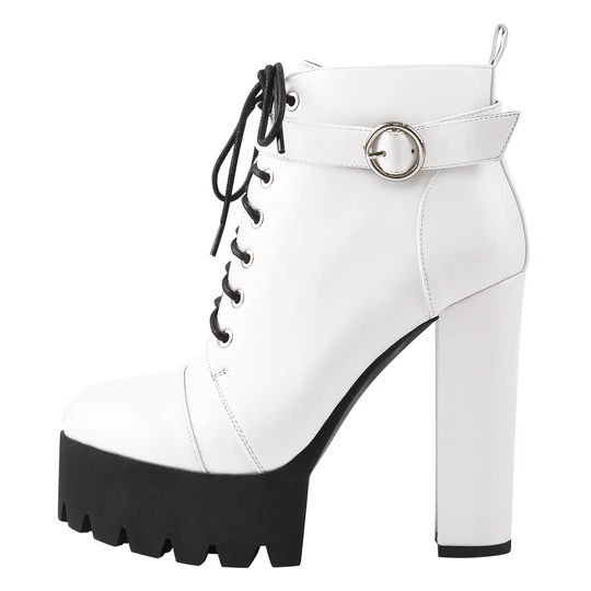 Fehér Platform Chunky Heels bokacsizma