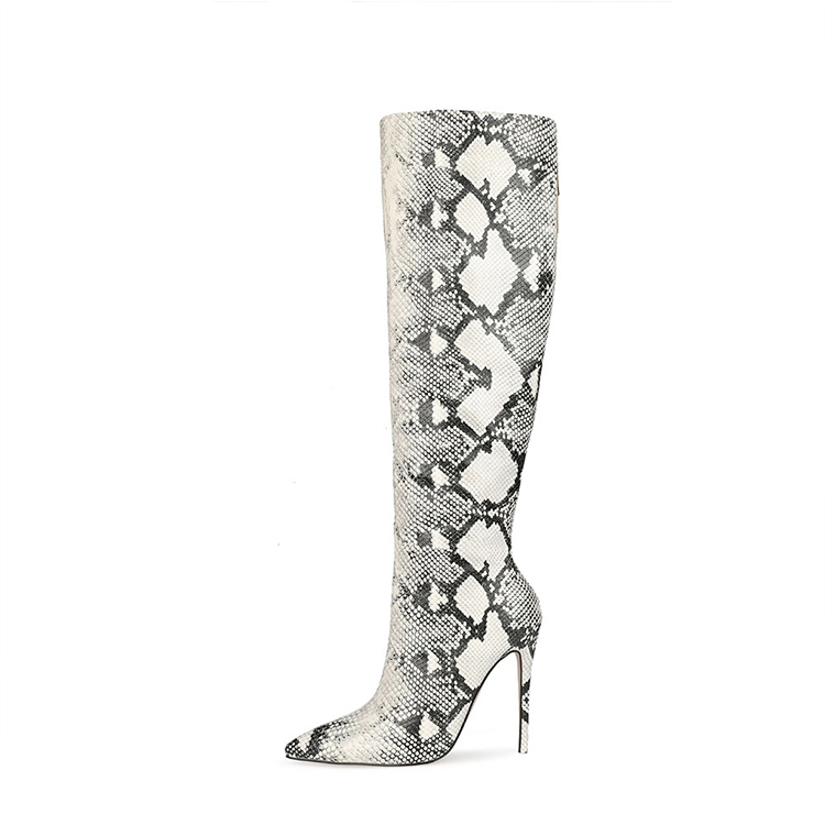 Custom Lady Shoes Knee High Heel Snakeskin Women Boots