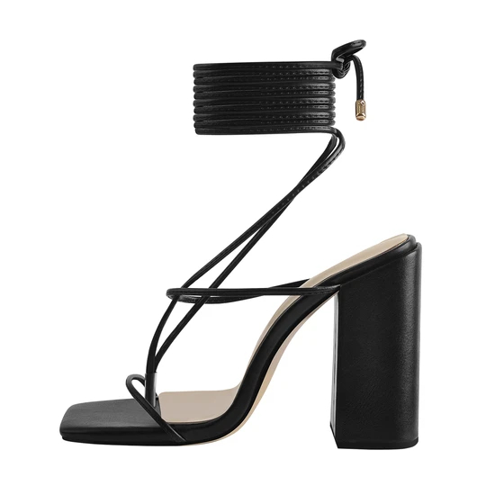 Leading Manufacturer for Snorkeling Shoes - Black Ankle Strap Square Toe Chunky Heels Sandals – Xinzi Rain