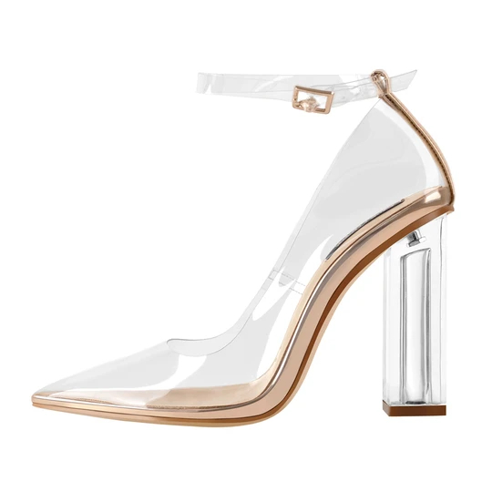 Pointed Toe Buckle Strap Clear Heels Pumps Custom Pointed Toe poj niam pob taws khau khiab