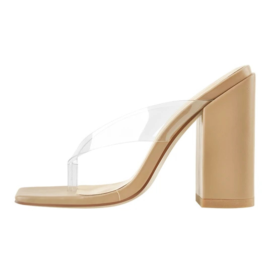 Transparent Strap Patent Tawv Square ntiv taw High Heels Sandals