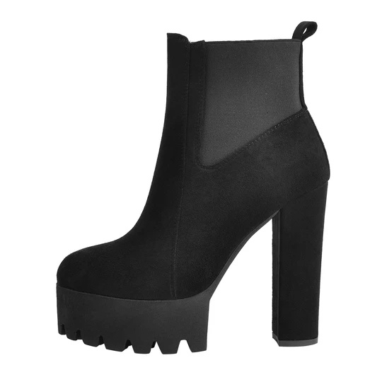 Black Suede Chunky High Heel strech Nsapato za Ankle