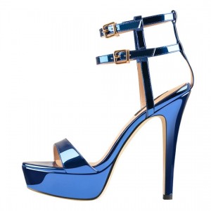 Custom Ankle Double Buckle Strap Platform Stiletto High Heels Sandals