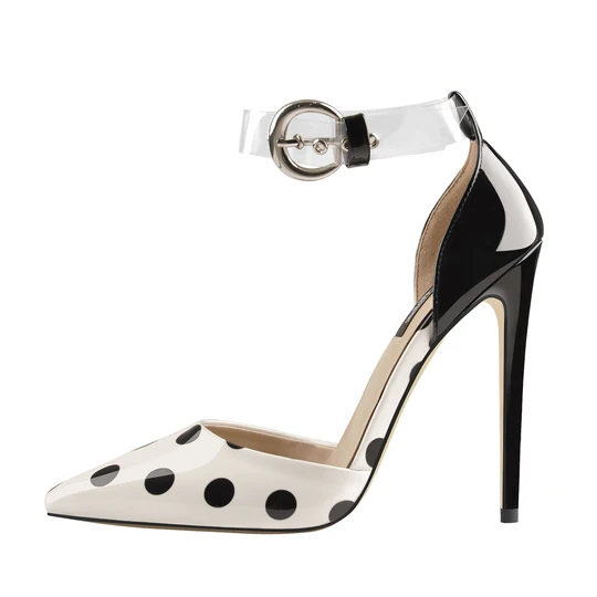 Imichilo ye-Ankle Esobala Ecijile I-Polka Dot Stiletto High Heel Pump