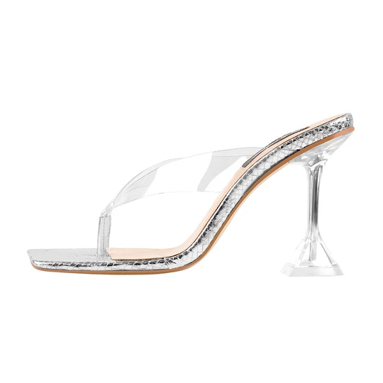 Lowest Price for Thin Strap Sandals - Silver Snake Print Square Toe Transparent Tapered High Heel Thong Sandals Custom Square Toe women heel sandals – Xinzi Rain