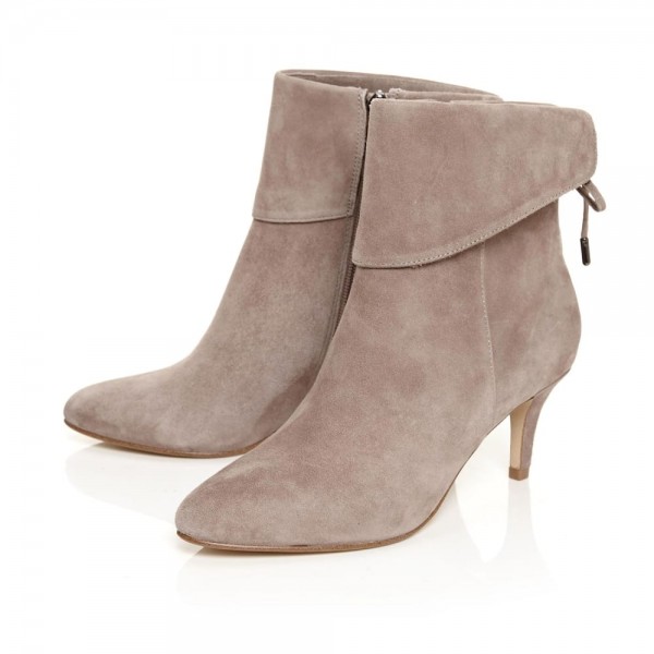 Beige zam khau boots stiletto heels pob taws khau boots suede lapel khau boots