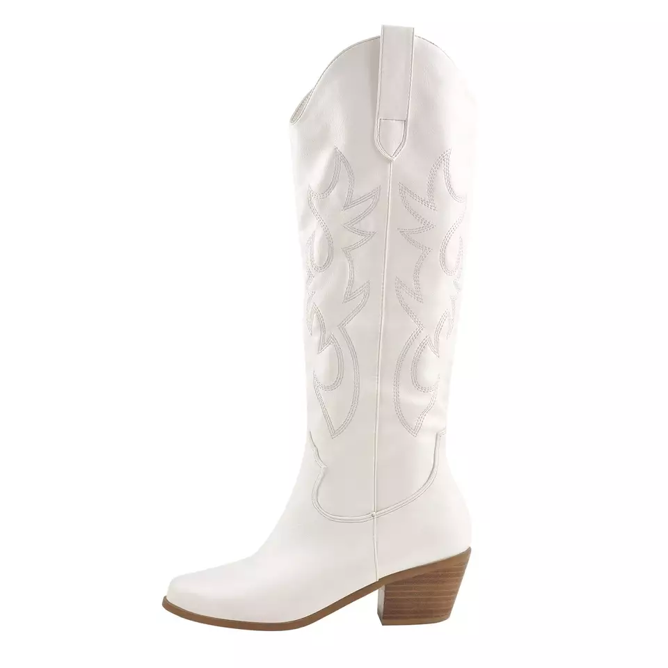 Support OEM/ODM PU leather western knee high denim white black cowgirl boots