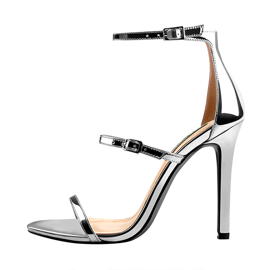 custom made 10cm Silver Ankle Strap Stiletto Open Toe Sandals