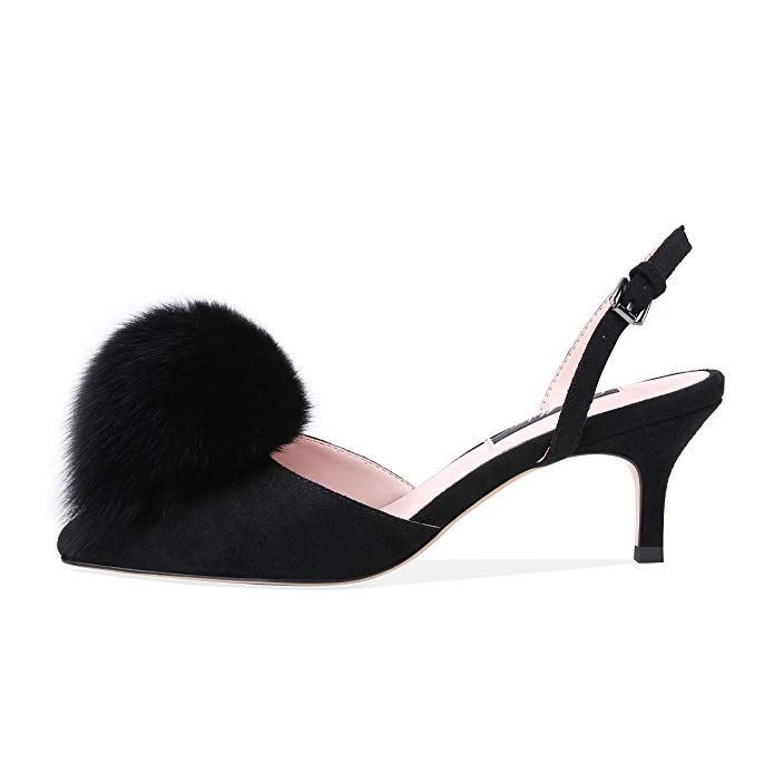 China wholesale Cream Flat Shoes - Wholesale custom back strap high heel pumps with black hair furry furball – Xinzi Rain